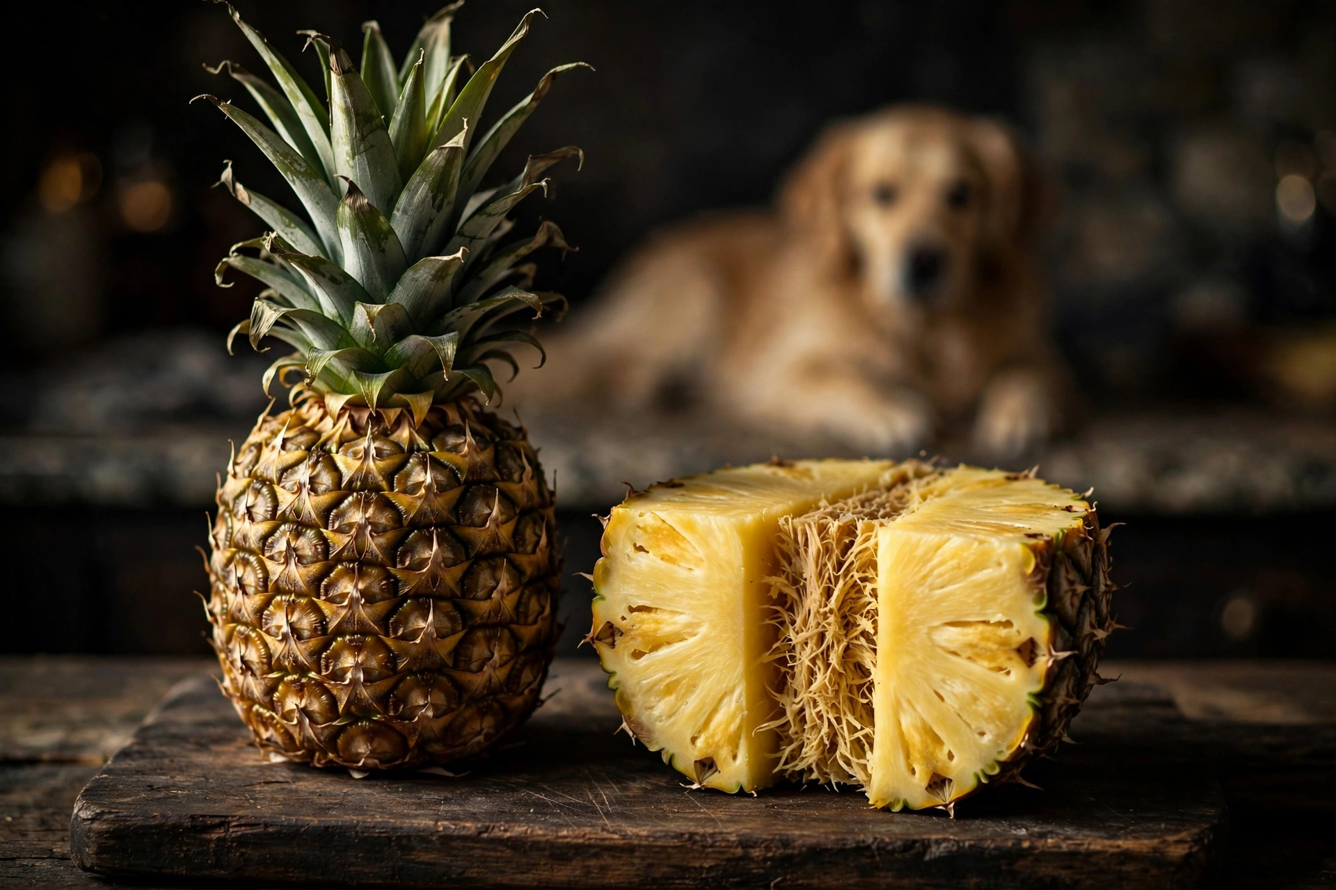 Pineapple skin, tough core and sharp leaves that dogs should never eat