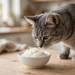 Plain cooked white rice in a bowl — safe for cats only in tiny amounts