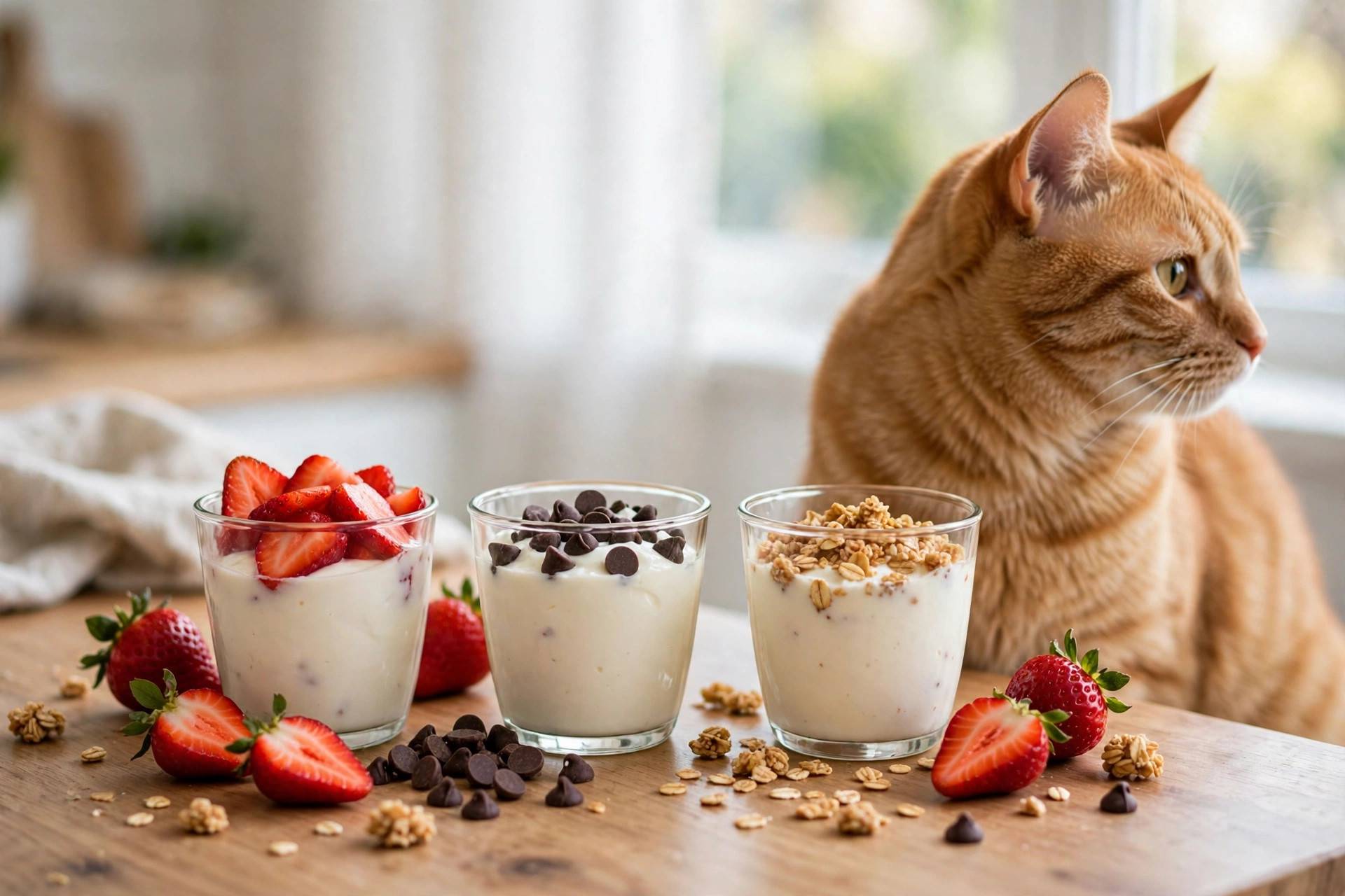 Flavored, sweetened and chocolate yogurt cups that cats should never eat