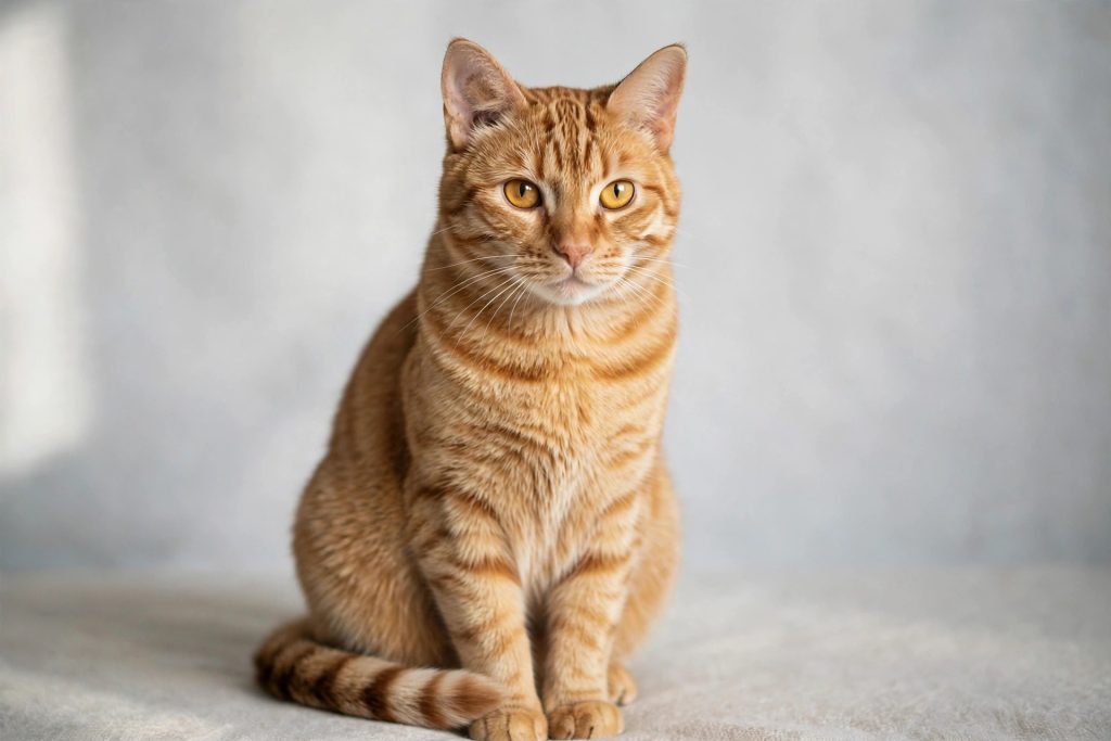 Ginger tabby cat with a small circular patch of thinned fur on its ear, a sign of ringworm in cats